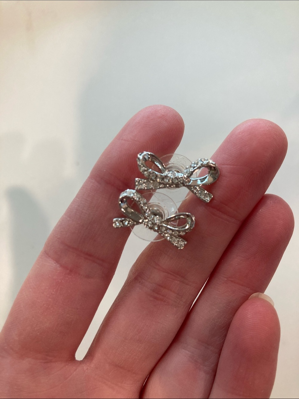 Crystal Bow Stud Earrings - Silver Tone